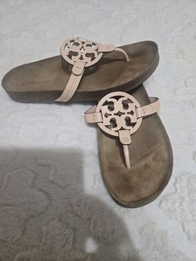 Tory Burch Blush Pink Leather Logo Thong Sandals